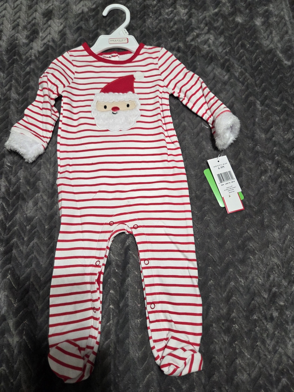 Holiday Santa Stripe Footed One-Piece - Red/White